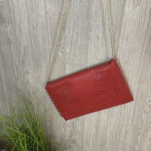 Hand cut/ hand dyed Red Leather Crossbody Purse perfect for small iPad or phone